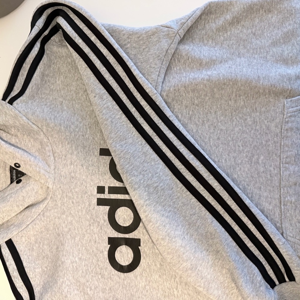 adidas Gray Logo Hoodie | Fleece Lined Pullover Sweatshirt | Gray | Men's Medium - Picture 10 of 10